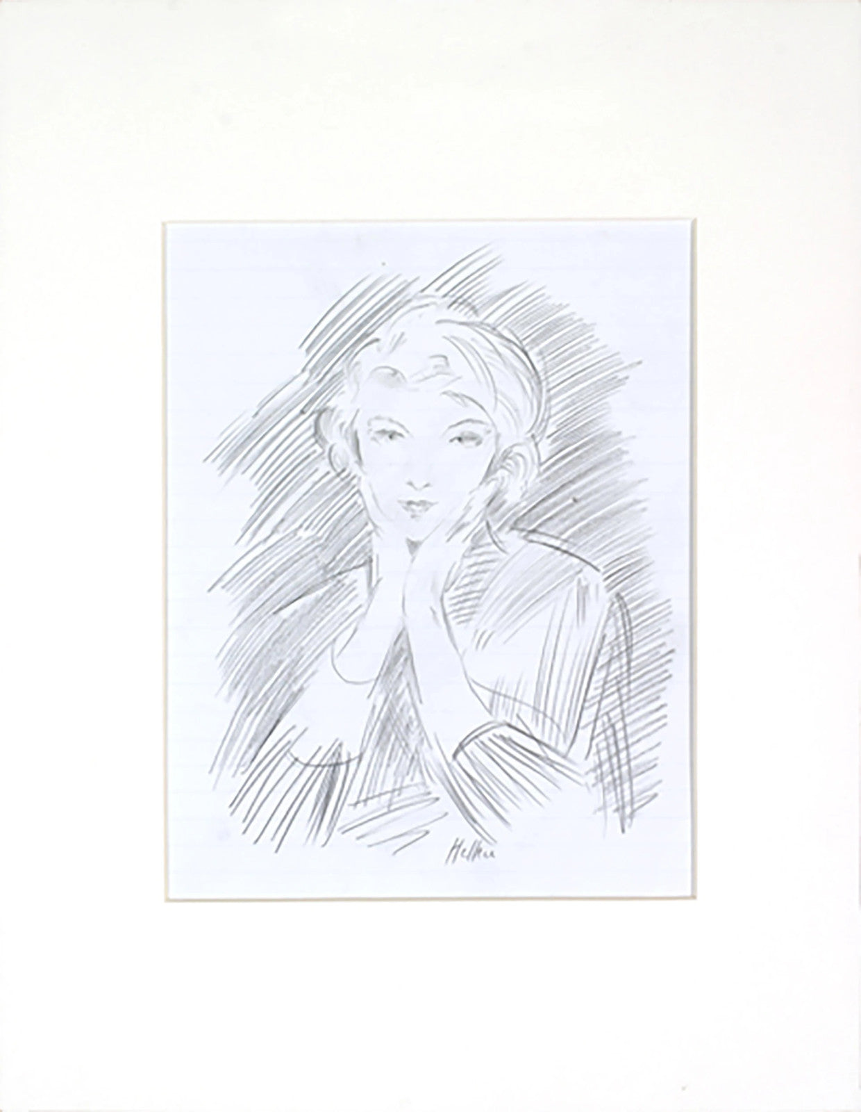 Paul Helleu Portrait (After) Signed " Drawing Realism Gray
