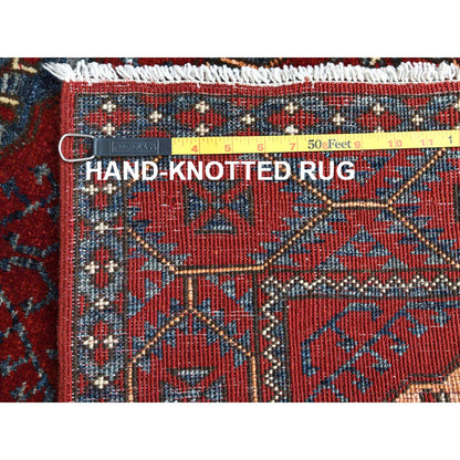 3'5"X4'4" Red Afghan Ersari Elephant Feet Design Wool Hand Knotted Rug