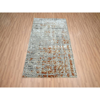 4'X6' Spanish Gray With Rust Abstract Design Pure Wool Hand Knotted Rug