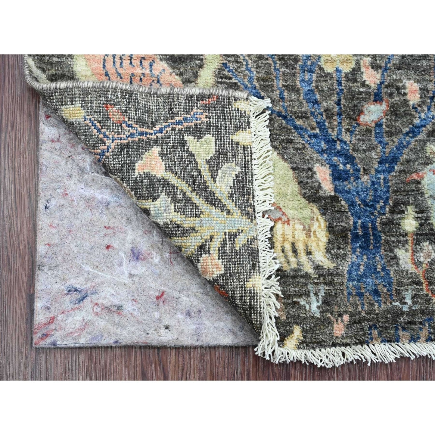 2'X6'2" Gray Hand Knotted Afghan Peshawar Birds Design Wool Runner Rug