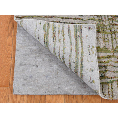 6'X8'9" Goose Gray Modern Fine Jacquard Hand Loomed Wool And Art Silk Rug
