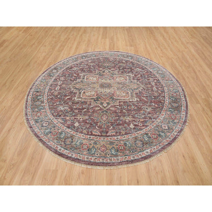 8'X8' Light Burgundy Wool Thick And Plush Hand Knotted Round Oriental Rug