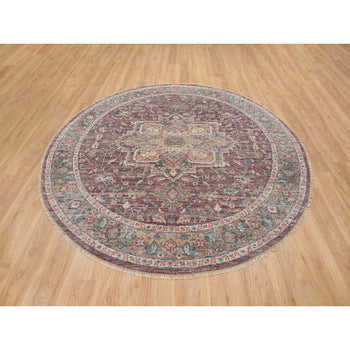 8'X8' Light Burgundy Wool Thick And Plush Hand Knotted Round Oriental Rug