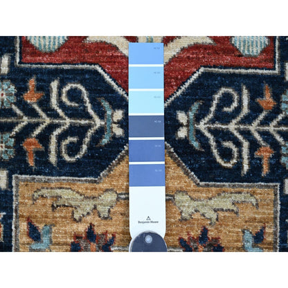 2'6"X7'10" Blue Caucasian Akstafa Design All Wool Hand Knotted Runner Rug