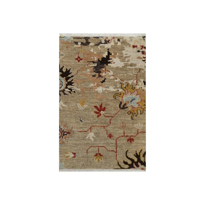 2'1"X3'2" Brown Broken Pattern Oushak Design Wool Hand Knotted Mat Rug