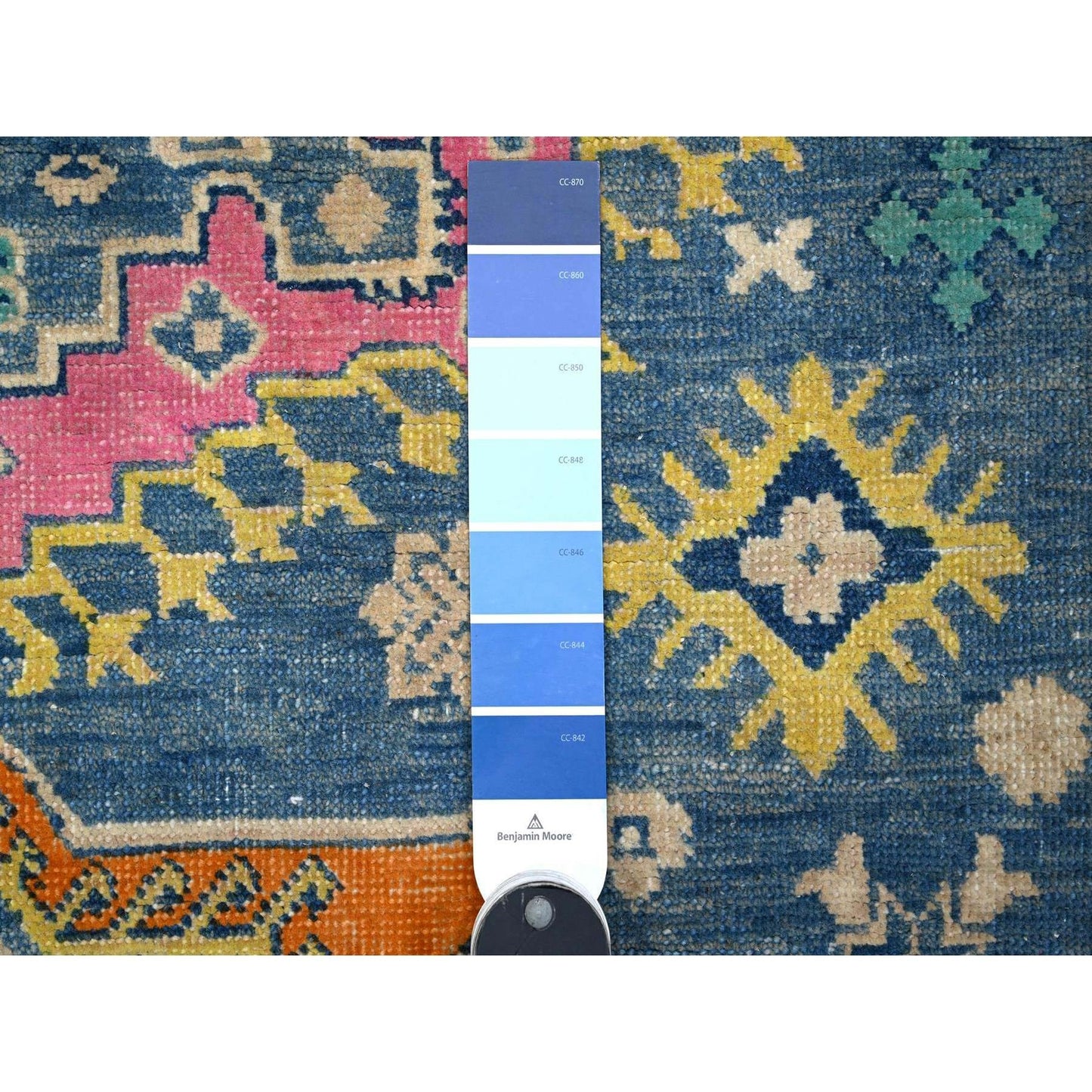5'1"X6'4" Bayern Blue All Natural Wool Colorful Fusion Kazak Oriental Rug