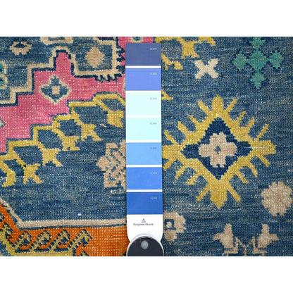 5'1"X6'4" Bayern Blue All Natural Wool Colorful Fusion Kazak Oriental Rug