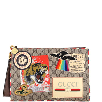 Gucci Courrier Pouch Gg Coated Canvas With Applique