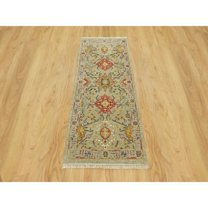 2'8"X6' Camel Wool And Silk Sunset Hand Knotted Runner Oriental Rug