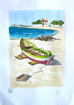 Aldo Riso ''Ionian Beach'' Hand-Painted Engraving 35X50 Authenticated
