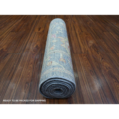 2'9"X15'3" Blue Afghan Angora Oushak Rural Medallions Runner Oriental Rug