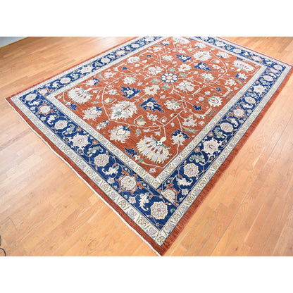 10'X13'10" Red Antiqued Peshawar Heris Hand Knotted Pure Wool Rug