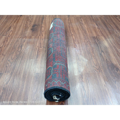 2'6"X6'1" Red Andkhoy Geometric Design Soft Wool Hand Knotted Runner Rug