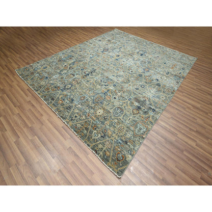 8'X9'10" Gray Zoroastrian Garden Pattern Hand Knotted Pure Wool Rug