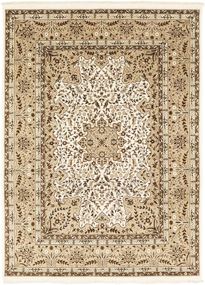 Handmade Vintage Style Cream Floral Kirman Rug