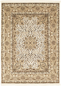Handmade Vintage Style Cream Floral Kirman Rug