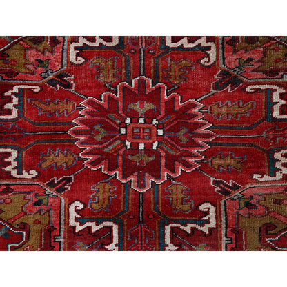 8'9"X10'4" Ruby Red Vintage Zoroastrian Heris 100% Wool Hand Knotted Rug