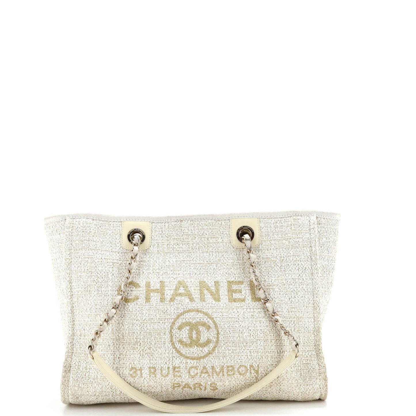 Chanel Deauville Tote Raffia With Glitter Detail Small