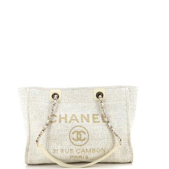 Chanel Deauville Tote Raffia With Glitter Detail Small