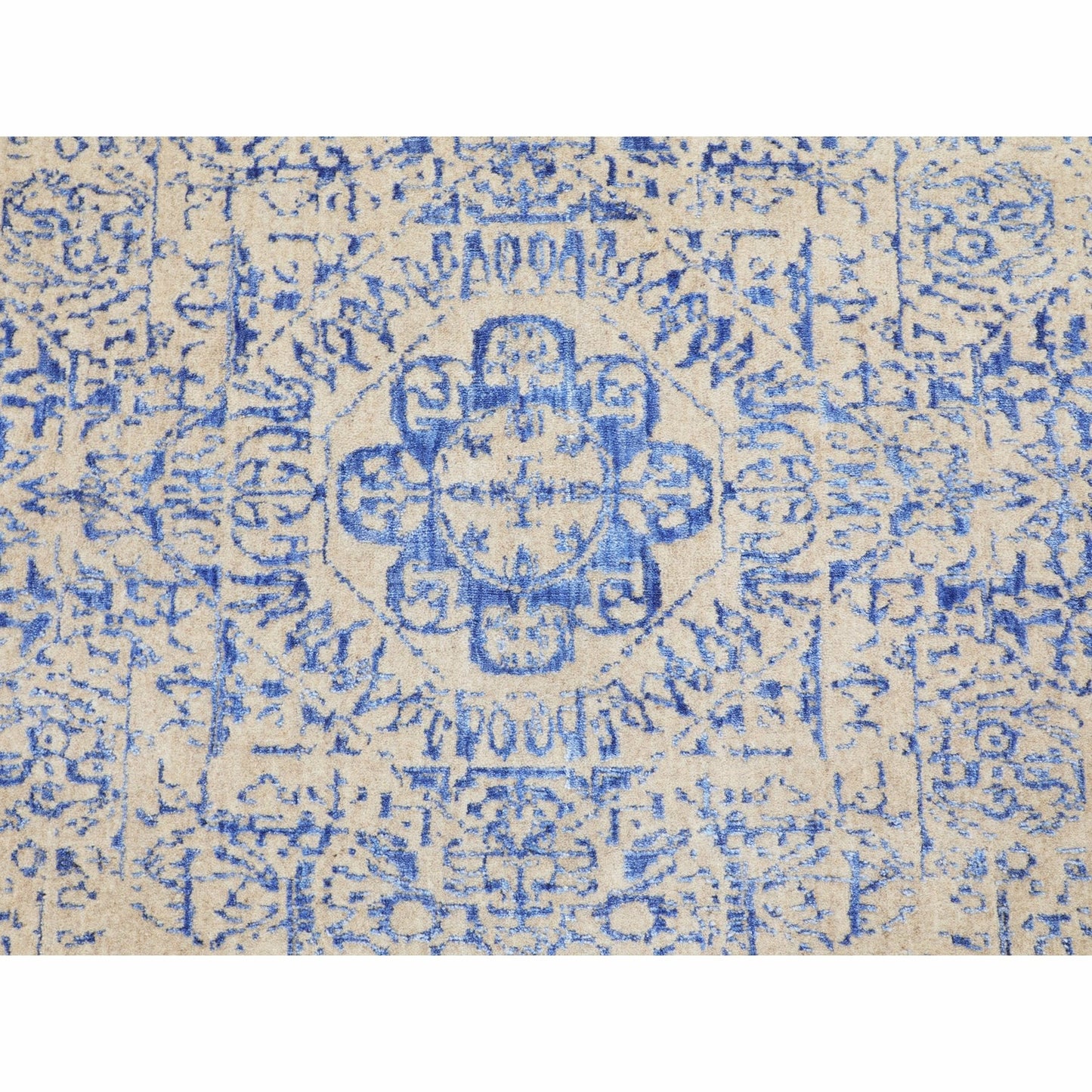 8'X8' Blue Wool And Silk Mamluk Design Jacquard Hand Loomed Round Rug
