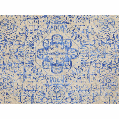 8'X8' Blue Wool And Silk Mamluk Design Jacquard Hand Loomed Round Rug