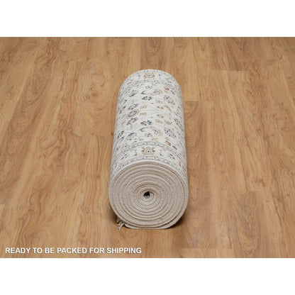 2'9"X18' Ivory Nain Flower Pattern Wool And Silk Hand Knotted Runner Rug