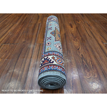 2'5"X6'10" Whale Gray Super Kazak Tribal Elements Hand Knotted Runner Rug