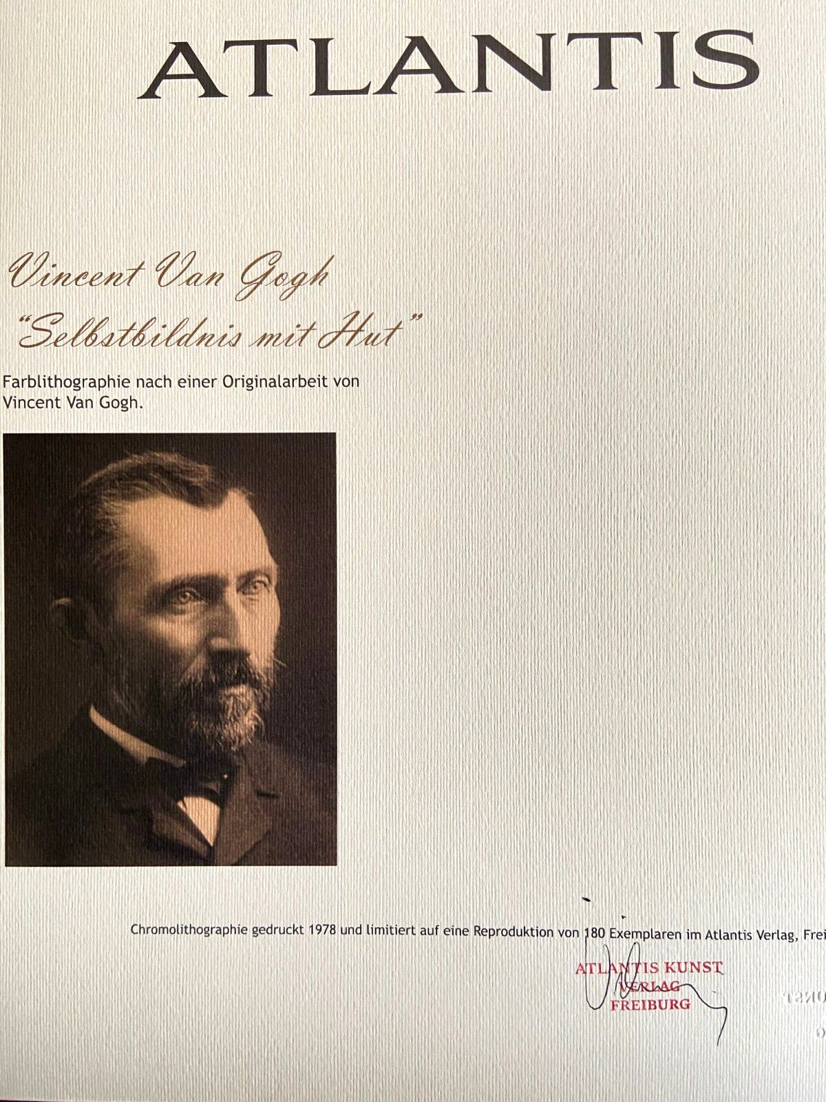 Vincent Van Gogh Lithograph From A Painting Coa Signed Numbered Egon/Schiele