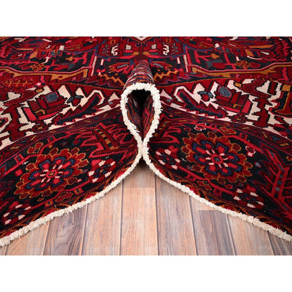 9'7"X12'6" Dutch Tulip Red Semi Antique Hand Knotted Heris Shiny Wool Rug