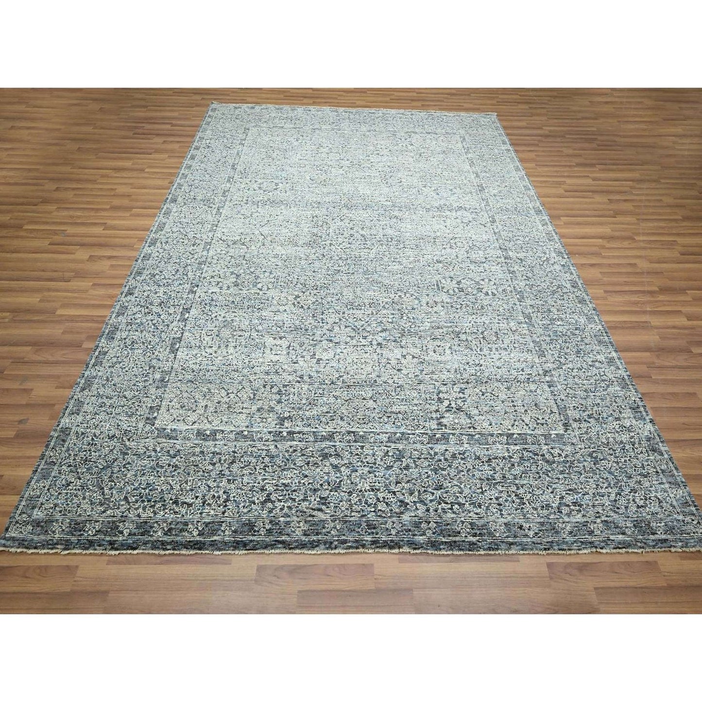 8'X10'2" Gray 14Th Century Influence Mamluk Design Hand Knotted Wool Rug