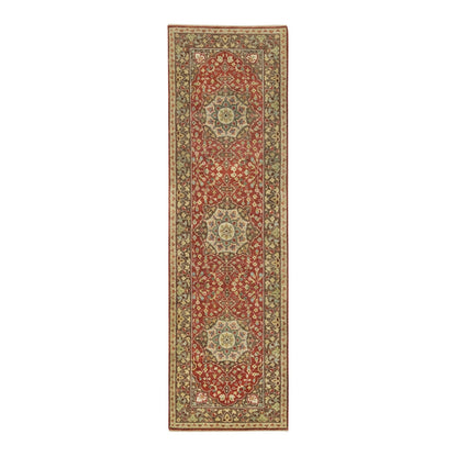 2'6"X8'3" Rust & Brown Antiqued Haji Design Hand Knotted Wool Runner Rug