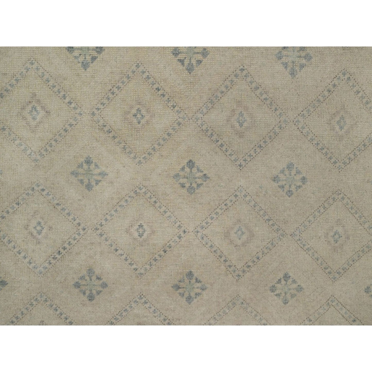 9'X12' Ivory Zero Pile Box Design Tribal With Motifhand Knotted Wool Rug