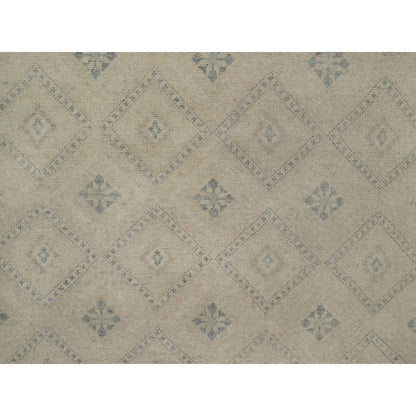 9'X12' Ivory Zero Pile Box Design Tribal With Motifhand Knotted Wool Rug