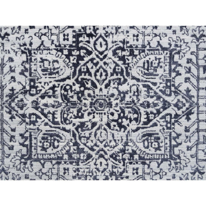 8'X10' Black Wool And Silk Hand Loomed Erased Serapi Heris Design Rug