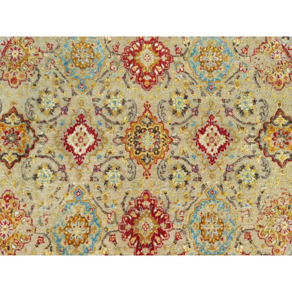 6'X6' Camel Wool And Silk Sunset Rosettes Hand Knotted Round Oriental Rug
