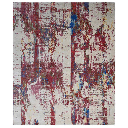 9'3"X12'2" Accessible Beige Pure Wool Abstract Design Hand Knotted Rug