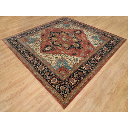10'X10' Red Hand Knotted Heris Re-Creation Wool Square Oriental Rug