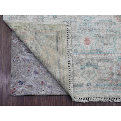 Rug 2'10"x11'7" White Hand Knotted Angora Oushak Leaf Design Wool Runner