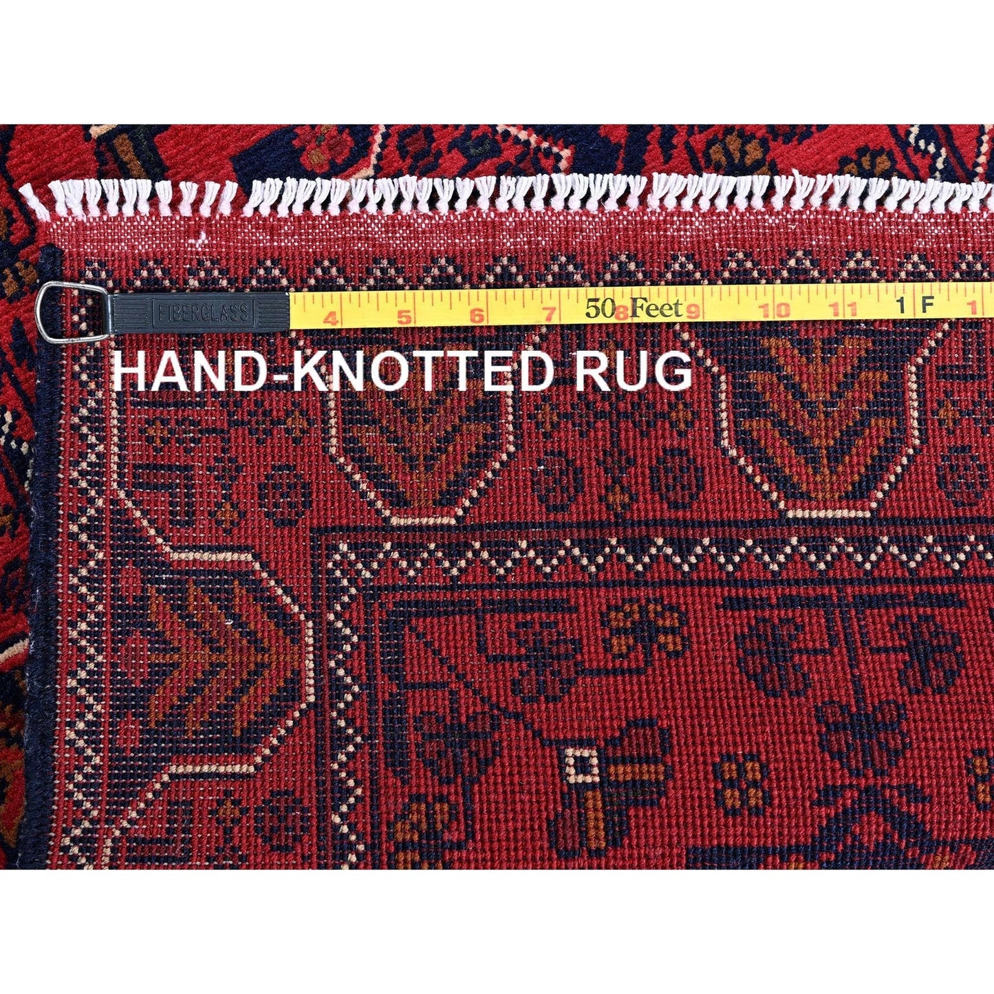 1'9"X4'8" Red Afghan Khamyab Geometric Pattern Wool Hand Knotted Runner Rug