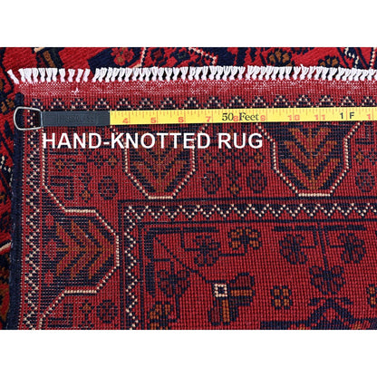 1'9"X4'8" Red Afghan Khamyab Geometric Pattern Wool Hand Knotted Runner Rug