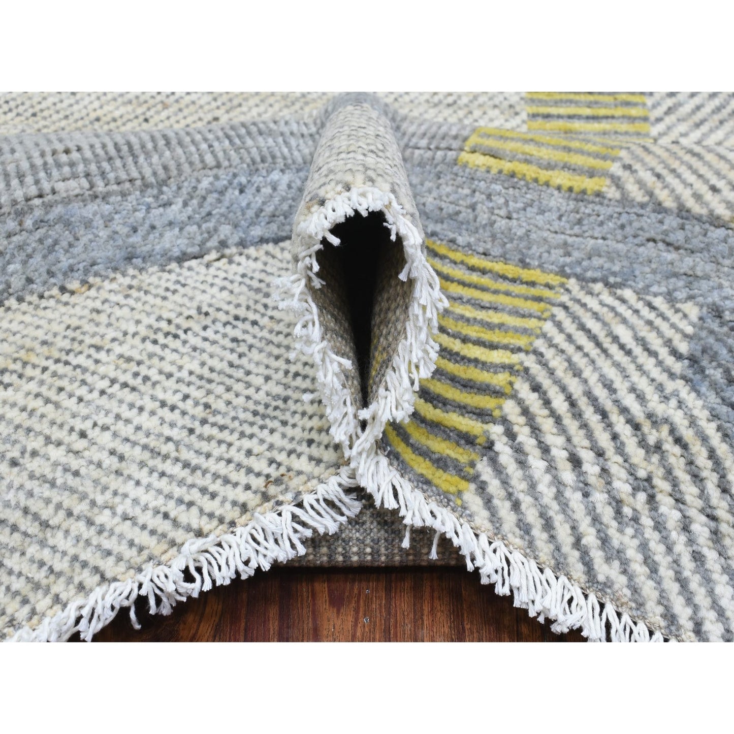 7'9"X10'2" Light Gray Modern Design Soft Organic Wool Hand Knotted Rug