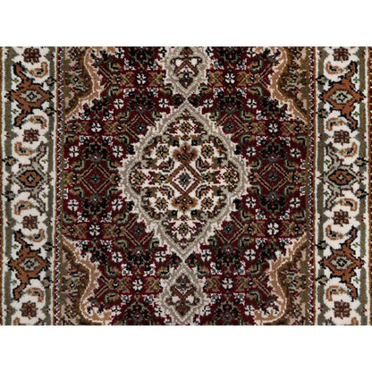 2'X3' Red Tebraz Mahi With Fish Design Soft Wool Hand Knotted Mat Rug