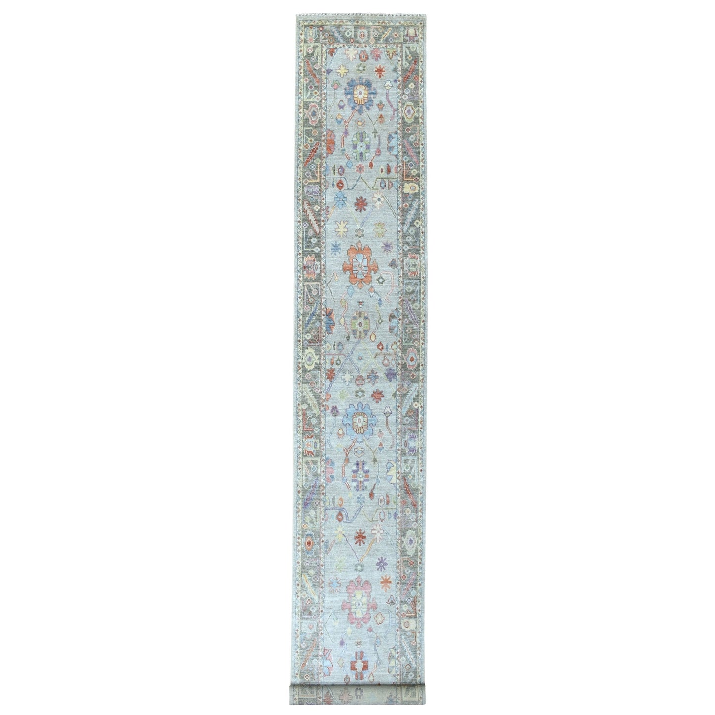 2'5"X17'1" Shiny Wool Hand Knotted Gray Angora Oushak Xl Runner Rug