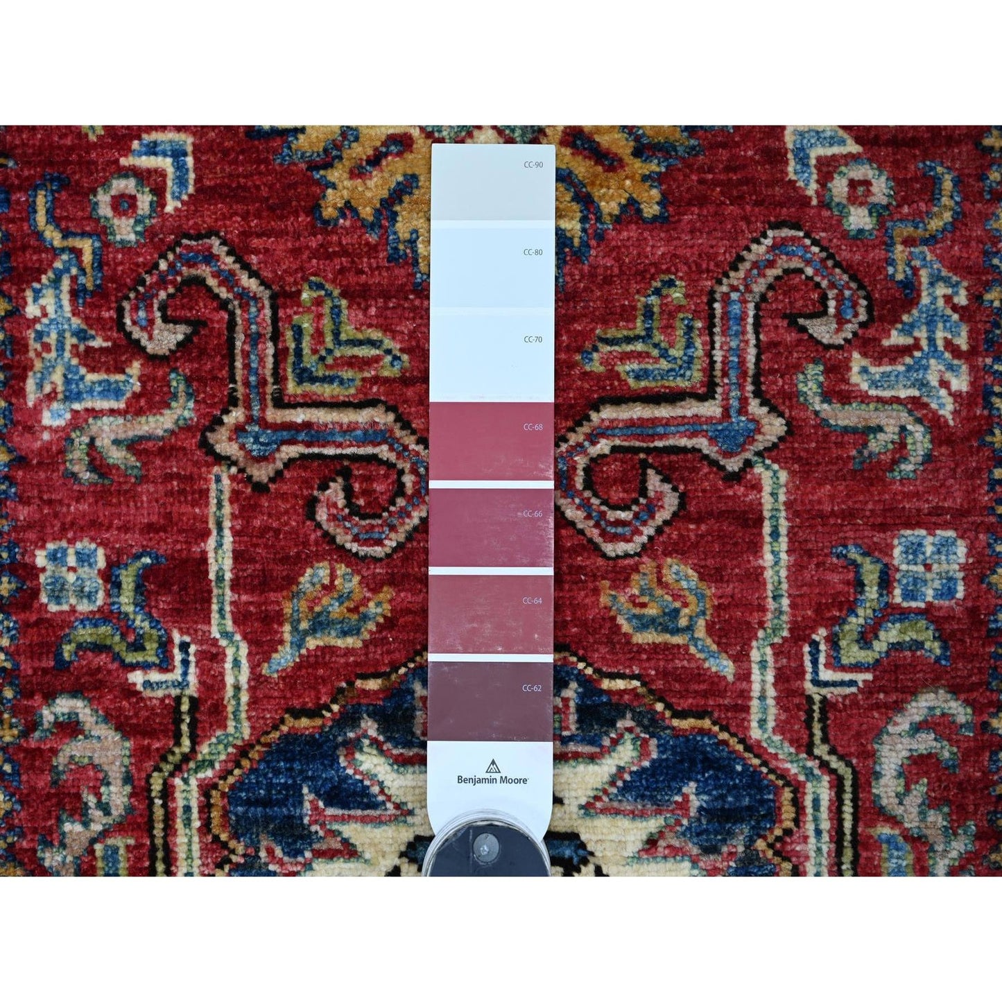2'7"x4' Red Afghan Super Kazak Medallions Design Hand Knotted Wool Rug
