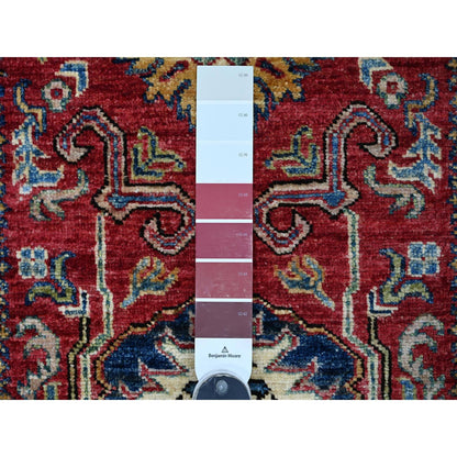 2'7"x4' Red Afghan Super Kazak Medallions Design Hand Knotted Wool Rug