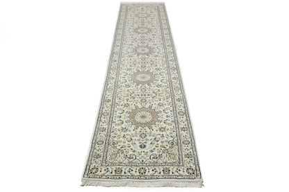 Handmade Indo-Nain Floral Medallion Runner Rug