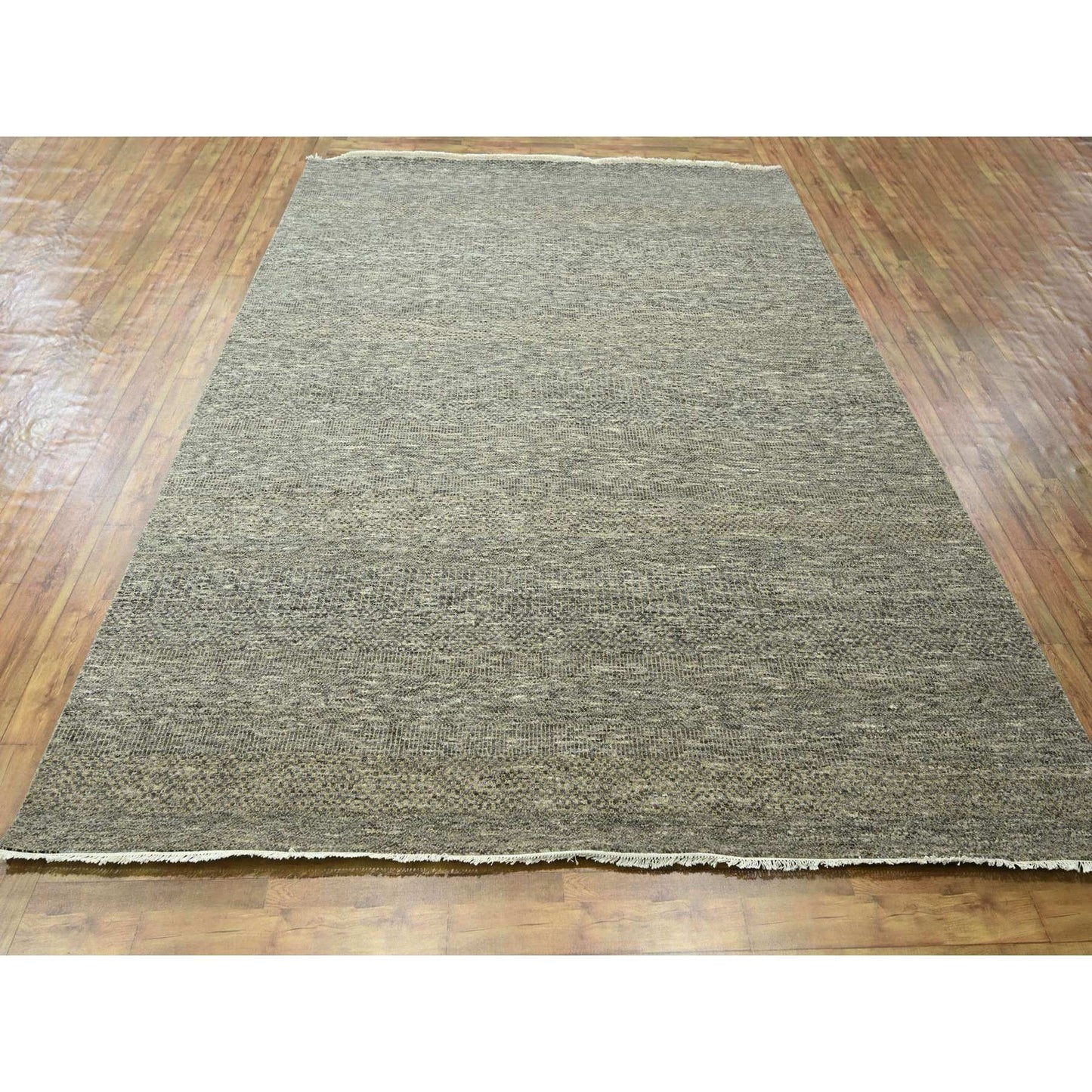 8'X10' Stone Gray Modern Grass Design Wool And Silk Hand Knotted Rug