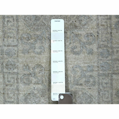 4'1"X5'9" Ivory White Wash Peshawar Soft Wool Hand Knotted Rug