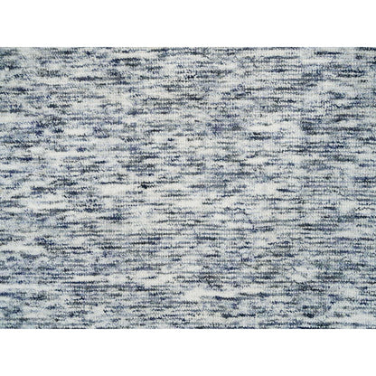 6'X6' Blue And Ivory Wool Hand Loomed Modern Striae Design Round Rug