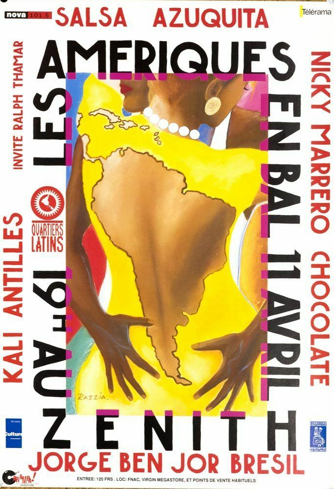 Bal Les Ameriques By Razzia Large Vintage Poster 1995 Rare 1St Printing !! Small